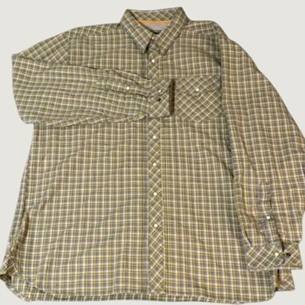 5.11 Tactical Mens XL Plaid Pearl Snap Long Sleeve Shirt Yellow Grey 100% Cotton